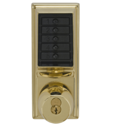 Show details for Dormakaba Simplex 1021B-03 Pushbutton Lock - Bright Brass - Key Override 1021B-03-41-1