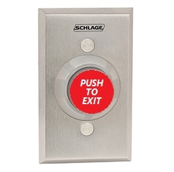 Show details for Schlage Electronics 631AL-EX, 1-1/4" Metal Button, Single Gang, Aluminum Button, Engraved "PUSH TO EXIT" 631ALEX