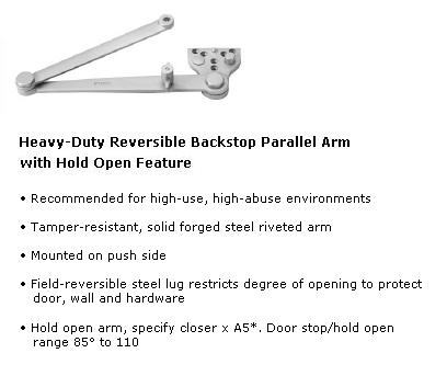 A5 - H.D. Reversible Backstop Parallel Hold Open Arm [+$124.30]