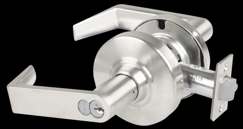 Picture of Schlage ALX53R RHO Grade 2 Entrance Cylindrical Lock with Field Selectable Vandlgard, Rhodes Lever, FSIC Core