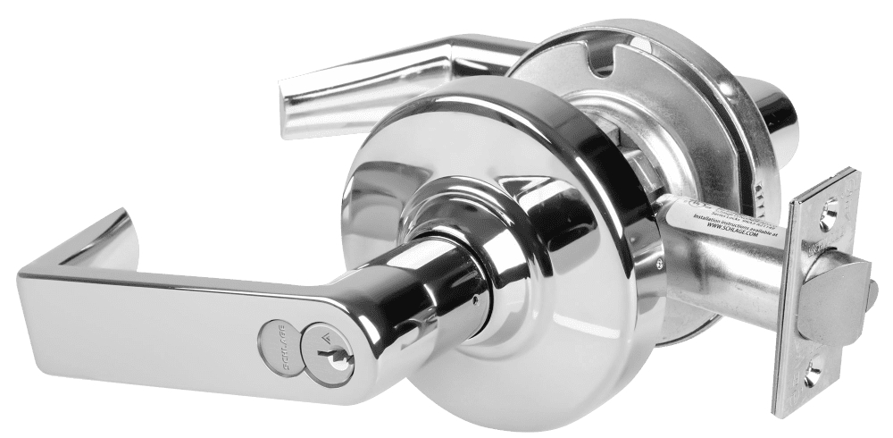 Picture of Schlage ALX53R RHO Grade 2 Entrance Cylindrical Lock with Field Selectable Vandlgard, Rhodes Lever, FSIC Core