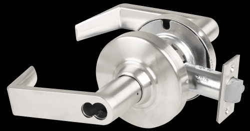 Picture of Schlage ALX70B RHO Grade 2 Classroom Cylindrical Lock with Field Selectable Vandlgard, Rhodes Lever, SFIC Less Core