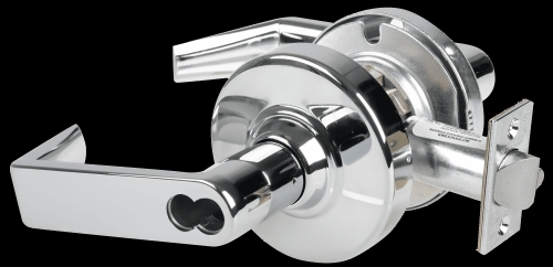 Picture of Schlage ALX70B RHO Grade 2 Classroom Cylindrical Lock with Field Selectable Vandlgard, Rhodes Lever, SFIC Less Core