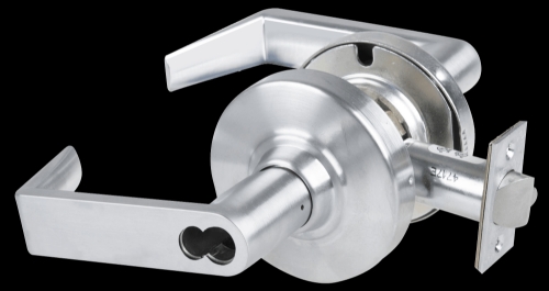 Picture of Schlage ALX70B RHO Grade 2 Classroom Cylindrical Lock with Field Selectable Vandlgard, Rhodes Lever, SFIC Less Core