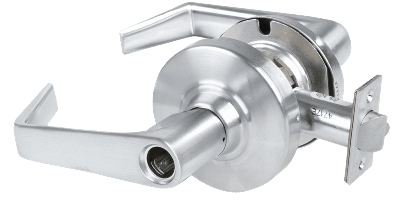 Picture of Schlage ALX53L SAT Grade 2 Entrance Cylindrical Lock with Field Selectable Vandlgard, Saturn Lever, Conventional Less Cylinder