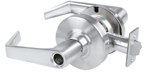 Picture of Schlage ALX53L SAT Grade 2 Entrance Cylindrical Lock with Field Selectable Vandlgard, Saturn Lever, Conventional Less Cylinder