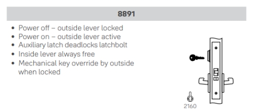 Picture of Accentra (Yale) 8891FL Electrified Mortise Lever lock - Fail Secure, 12/24V