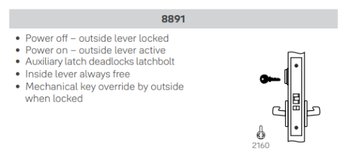 Picture of Accentra (Yale) 8891FL Electrified Mortise Lever lock - Fail Secure, 12/24V