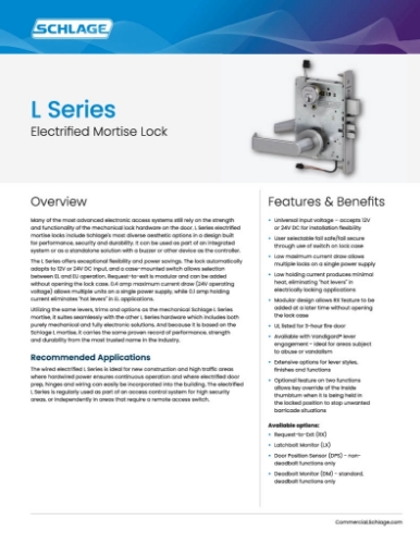 Picture of Schlage L9092EL-05  Mortise Lock, Electrically Lock/Unlock Outside Lever W/Cylinder Outside - Fail Safe