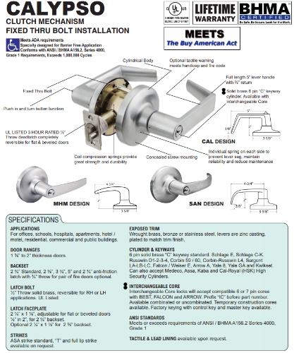 Picture of Cal-Royal CAL30 US26D Grade 1, Passage Lock, Satin Chrome