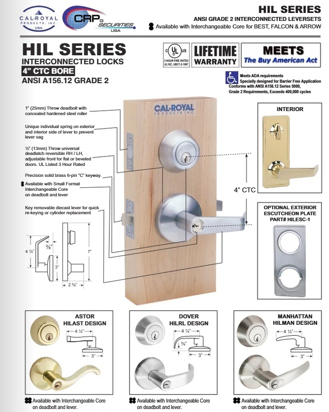 Picture of Cal-Royal HILAST30 Single Locking, Interconnected Passage Lever Lock