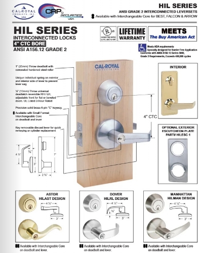Picture of Cal-Royal HILRL30 US26D Single Locking, Interconnected Passage Lever Lock, Satin Chrome