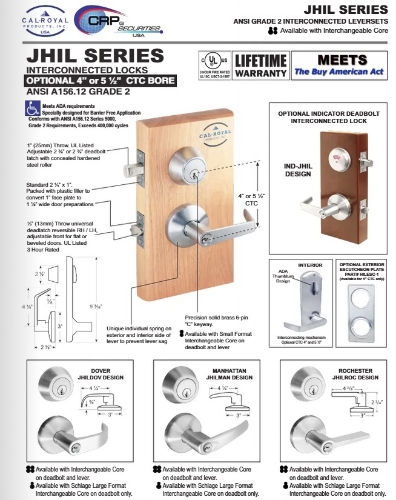 Picture of Cal-Royal JHIL05 US26D Double Locking, Interconnected Storeroom Lever  Lock, Satin Chrome