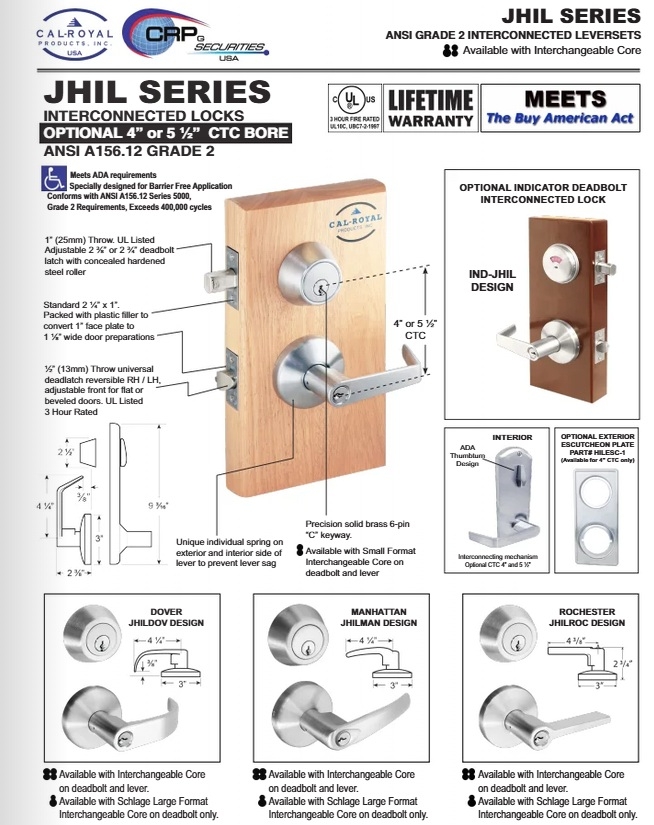 Picture of Cal-Royal JHILMAN30 US26D Single Locking, Interconnected Passage Lever Lock, Satin Chrome