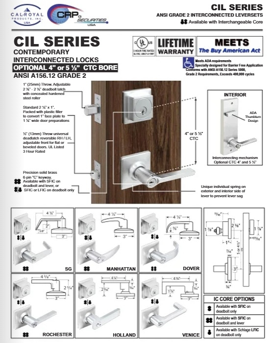Picture of Cal-Royal CILDOV30 US26D Single Locking, Interconnected Passage Lever Lock, Satin Chrome