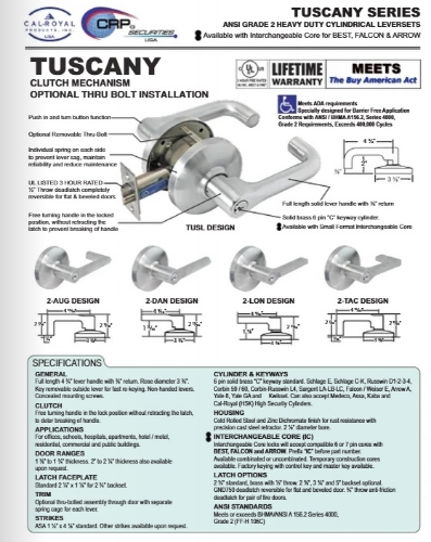 Picture of Cal-Royal TUSL50 US26D Grade 2 Exit Lock, Satin Chrome