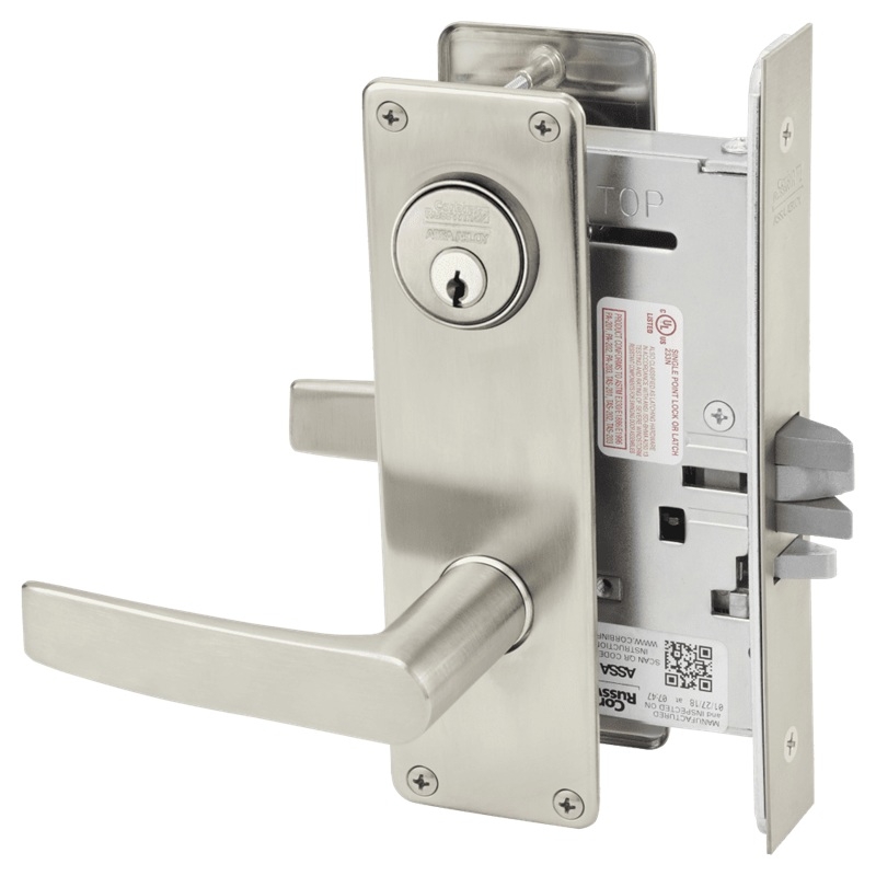 Picture of Corbin Russwin ML2042 ASN Entrance or Public Restroom Mortise Lock, AS Lever, N Escutcheon