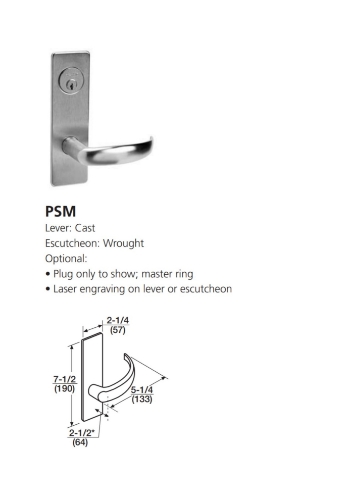 Picture of Corbin Russwin ML2029 PSM Hotel or Motel Mortise Lock, PS Lever, M Escutcheon
