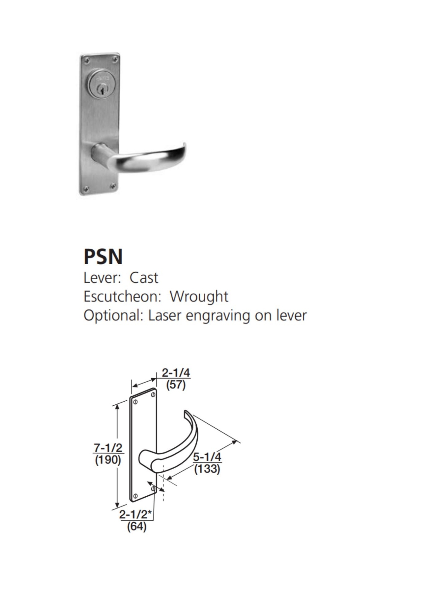 Picture of Corbin Russwin ML2022 PSN Store Door Mortise Lock, PS Lever, N Escutcheon