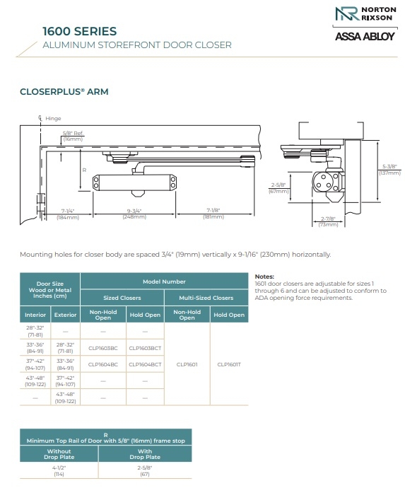 Picture of Norton Rixson CLP1601 Door Closer w/Closer Plus Arm (Parallel Arm Only)