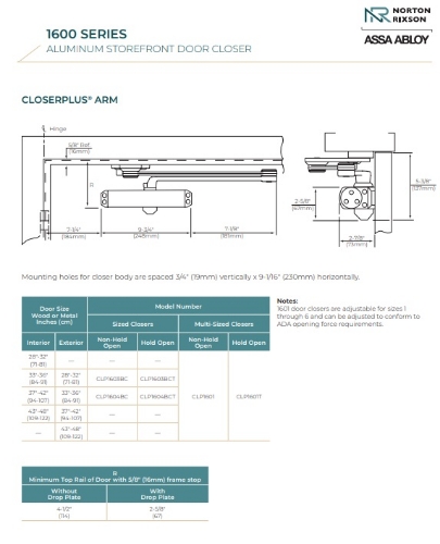 Picture of Norton Rixson CLP1601 Door Closer w/Closer Plus Arm (Parallel Arm Only)