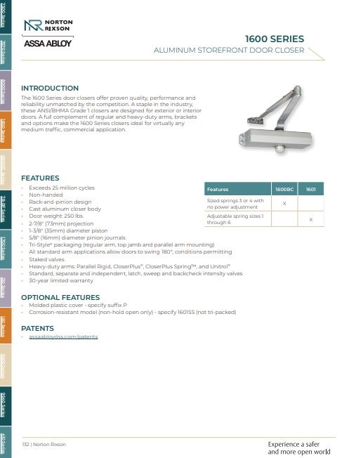 Picture of Norton Rixson J1601 Top Jamb Mount, Deep Reveal Closer