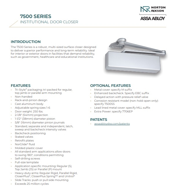 Picture of Norton Rixson 7500H Multi-Sized Tri Mount Friction Hold Open