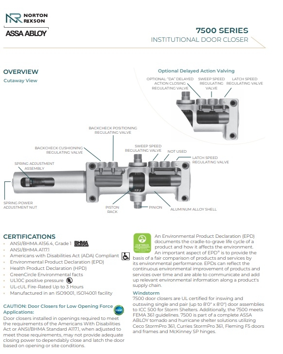 Picture of Norton Rixson 7500H Multi-Sized Tri Mount Friction Hold Open