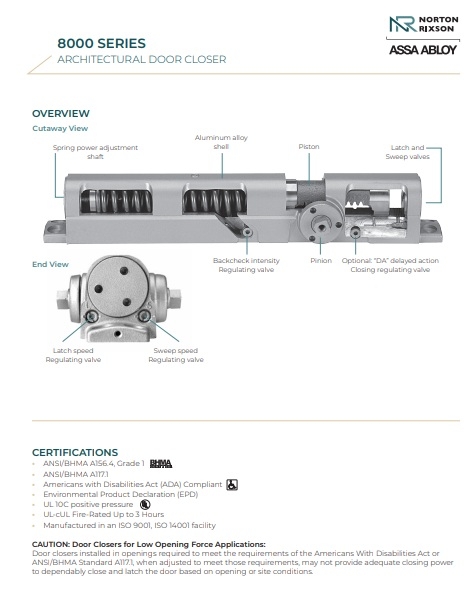 Picture of Norton Rixson 8501/8501H Multi-Sized Door Closer