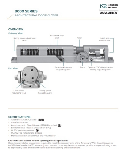 Picture of Norton Rixson 8501/8501H Multi-Sized Door Closer