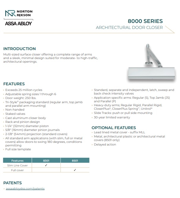 Picture of Norton Rixson 8501/8501H Multi-Sized Door Closer