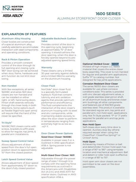 Picture of Norton Rixson  1600P Door Closer Cover for 1600 Series