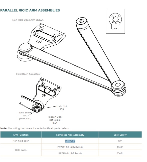 Picture of Norton Rixson PR7701-5 Parallel Rigid Arm, Non-Hold Open, For 1600BC/1601/7500/8000 Series