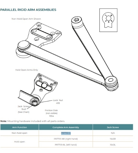 Picture of Norton Rixson PR7701-5 Parallel Rigid Arm, Non-Hold Open, For 1600BC/1601/7500/8000 Series