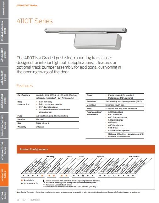 Picture of LCN 4111T  STD Heavy Duty Track Closer - Mounting Stop Face (Push Side) - Size 1 (ADA)