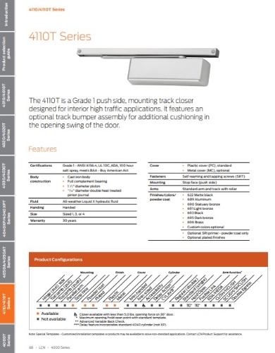Picture of LCN 4111T  STD Heavy Duty Track Closer - Mounting Stop Face (Push Side) - Size 1 (ADA)