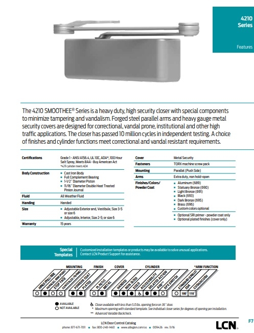 Picture of LCN 4211 EDA High Security Closer - Mounting Parallel (Push Side)