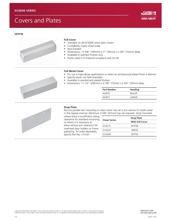Picture of Corbin Russwin 603F55-689 Full Metal Cover - RH/LHR - Aluminum