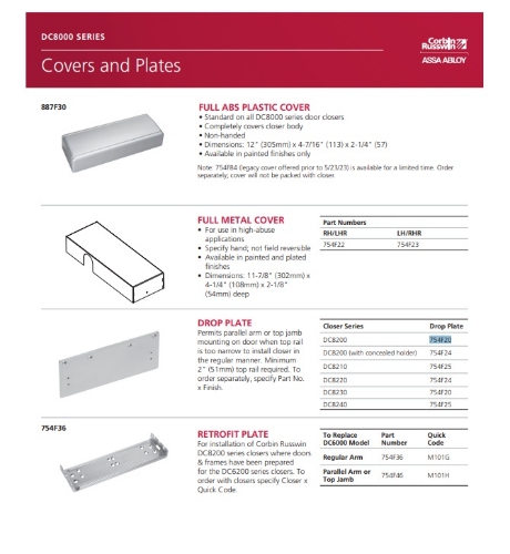 Picture of Corbin Russwin 754F25-689  Drop Plate For DC8240 Door Closers - Aluminum