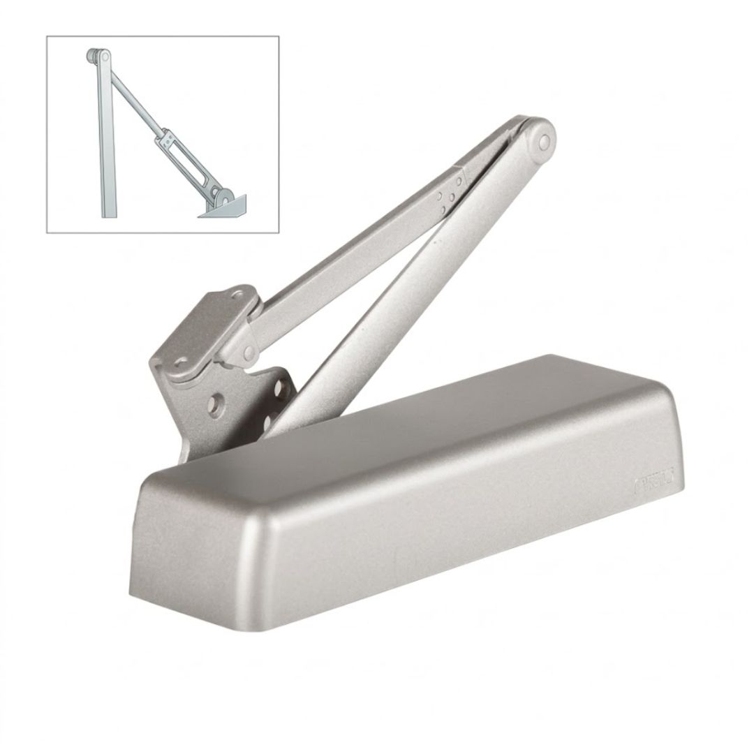 Picture of Stanley QDC112 R Grade 1 Extra Heavy Duty Door Closer - Fully Adjustable - Cast Iron Body - Tri-pack arm with Hold-Open - Full Sized Rounded  Plastic Cover