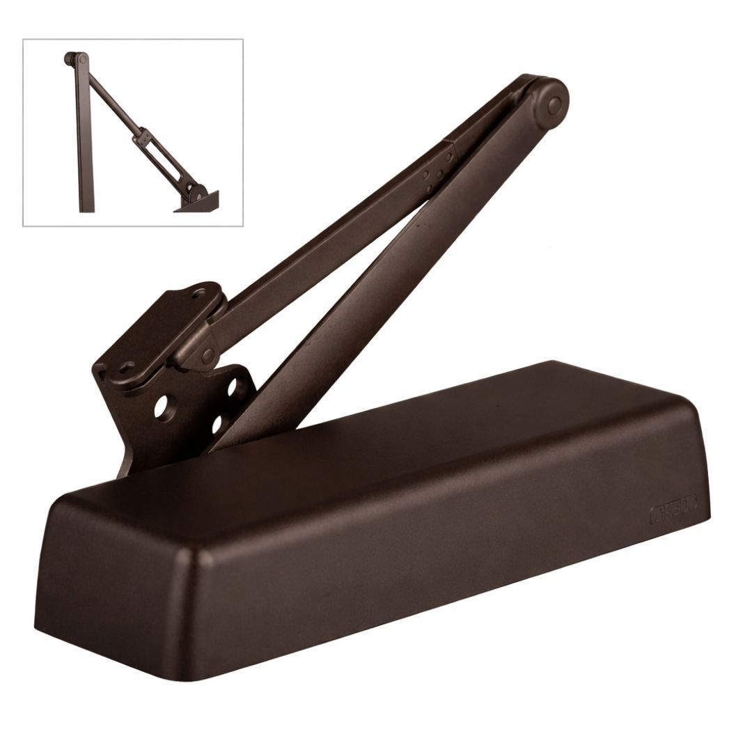 Picture of Stanley QDC112 R Grade 1 Extra Heavy Duty Door Closer - Fully Adjustable - Cast Iron Body - Tri-pack arm with Hold-Open - Full Sized Rounded  Plastic Cover