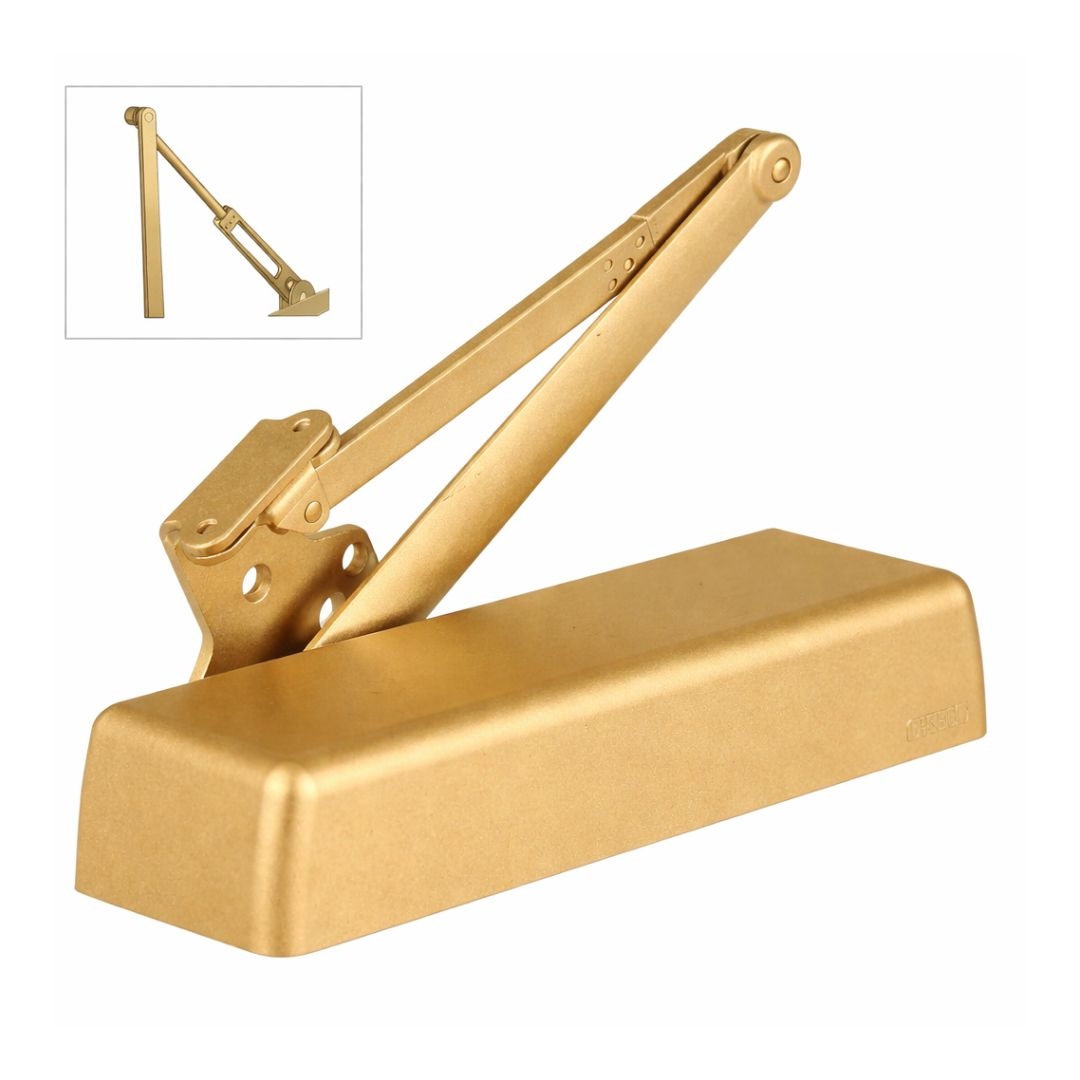 Picture of Stanley QDC112 R Grade 1 Extra Heavy Duty Door Closer - Fully Adjustable - Cast Iron Body - Tri-pack arm with Hold-Open - Full Sized Rounded  Plastic Cover