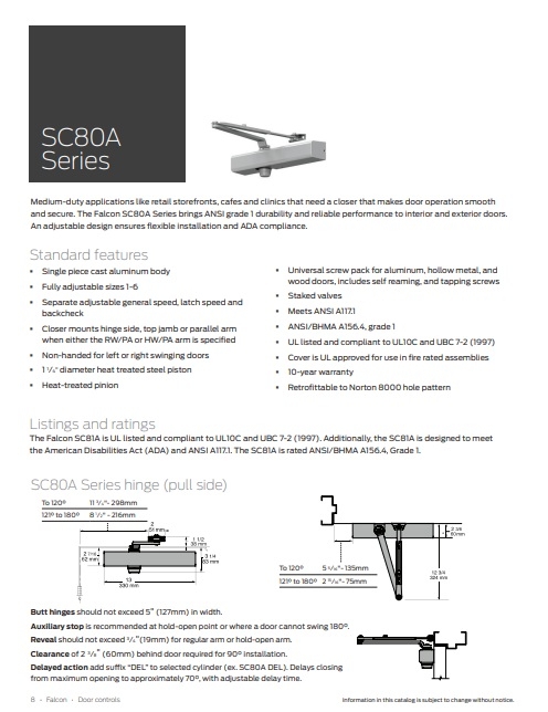 Picture of Falcon SC80A-3049DS Hold Open Dead Stop Parallel Arm