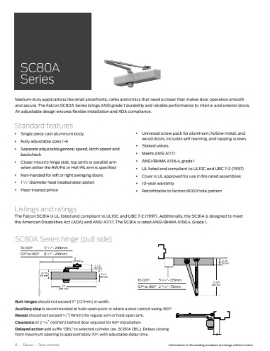 Picture of Falcon SC80A-3049DS Hold Open Dead Stop Parallel Arm