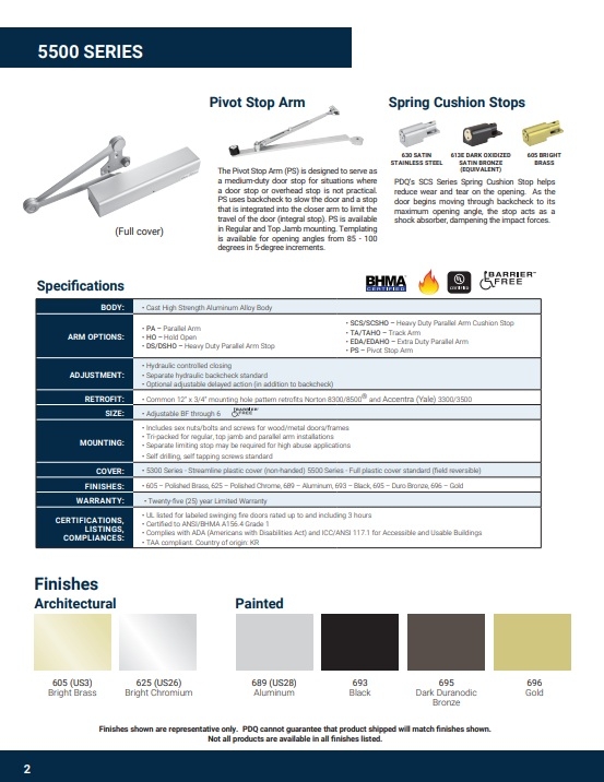 Picture of PDQ 5501-BC-SCS Grade 1 Commercial Closer, Full Cover, Door Saver w/Spring Cushion Stop