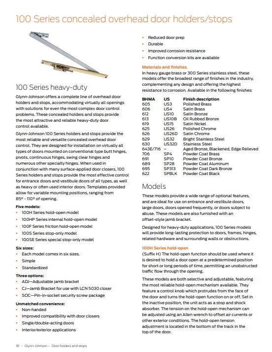 Picture of Glynn Johnson 103S Concealed Overhead Door Stop 27-1/16" - 33" Door