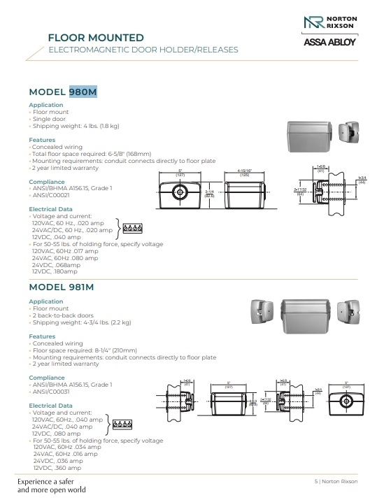 Picture of Norton Rixson 981M 689 Electromagnetic Door Holder/Release For Back-to-Back Doors,Floor Mount