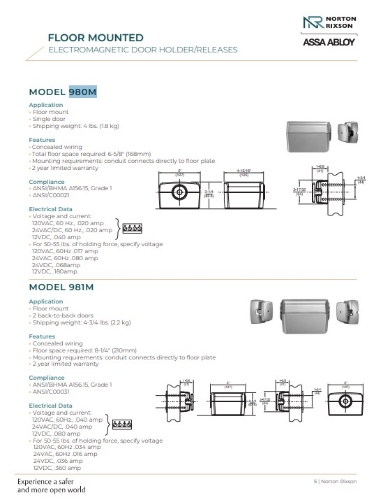Picture of Norton Rixson 981M 689 Electromagnetic Door Holder/Release For Back-to-Back Doors,Floor Mount