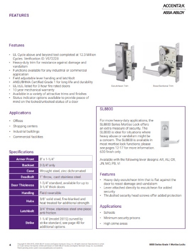 Picture of Accentra (Yale) CRR8817-2FL Mortise Apartment, Exit or Public Toilet Lever Lock, Carmel Lever