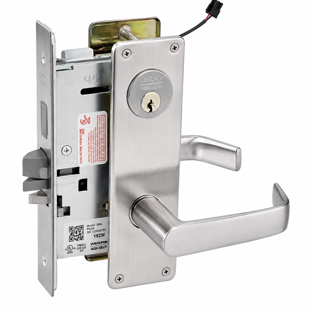 Picture of Corbin Russwin ML20914 NSN 626 SAF Electrically Controlled Mortise Lock - Single Cylinder - Fail Safe - NSN Lever - Satin Chrome
